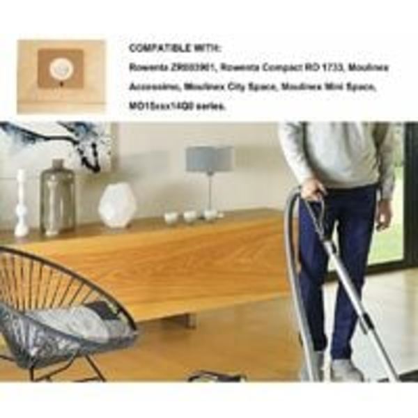 Sæt med 15 udskiftningsposer, der er kompatible med ZR003901 Moulinex Accessimo City Space og Mini Space støvsuger