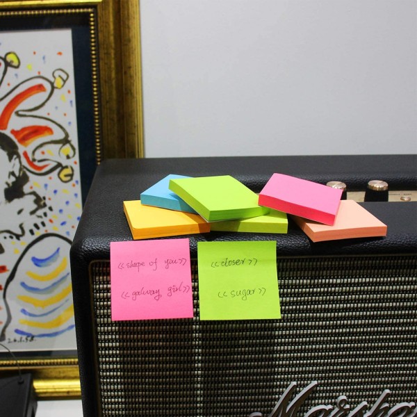 Sticky Notes, lyse farver, selvklæbende puder, let at poste til Ho