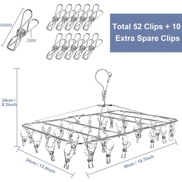 Tørkestativ for klær, Fayleeko 52 klips rustfritt stål klesvask