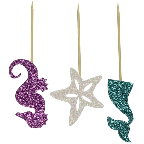 24 Stykker Tema Glitter Cupcake Topper Kage Picks Dekoration