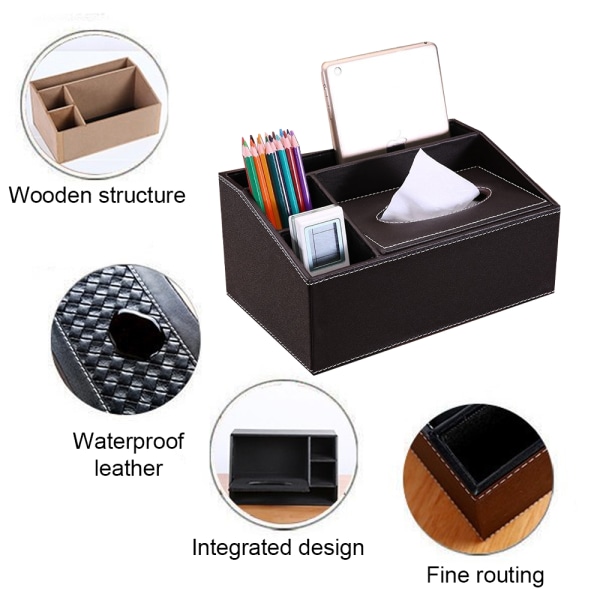 Multifunktionel Læder Tissue Box Sofabord Desktop Remote