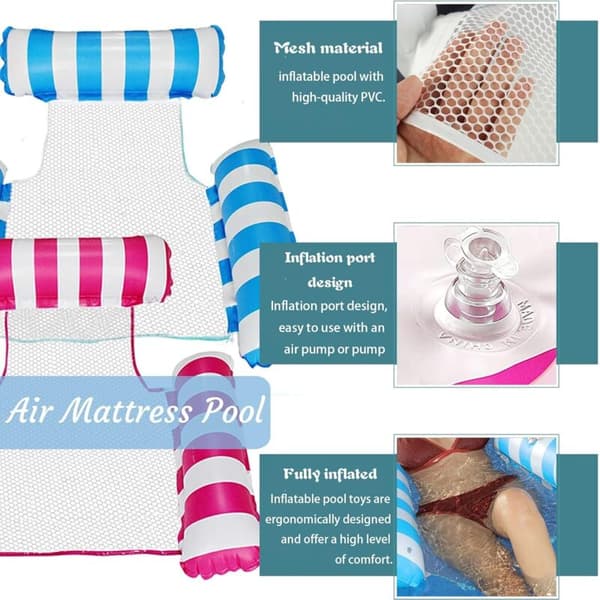 2-piece Inflatable Floating Hammock Set. 4-in-1 Inflatable Pool Hammock. Reclining Water Float with Manual Air Pump[C]
