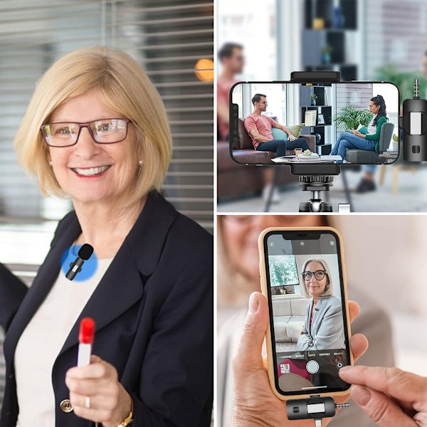 Dobbelt trådløs lavalier-mikrofon til iPhone, Android, kamera, bærbar computer, pc, 3-i-1 trådløs clip-on-mikrofon til videooptagelse, vlog