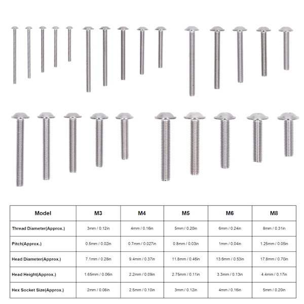 50 st Flangerade Knappskruvar A2‑70 Rostfritt Stål Knapphuvud Socket Caps Bultar KitM3x30mm