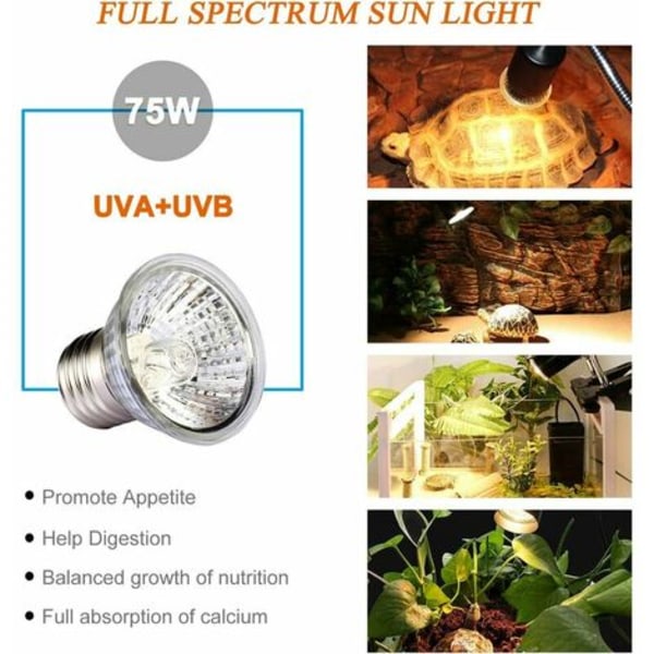 75W UVA UVB Reptillampe Pære Skildpadde Solbad UV Pærer Varmelampe