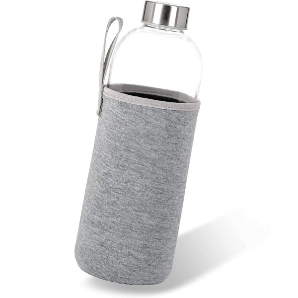 Vattenflaska i glas med hylsa och cap i rostfritt stål - 50ml si Grau