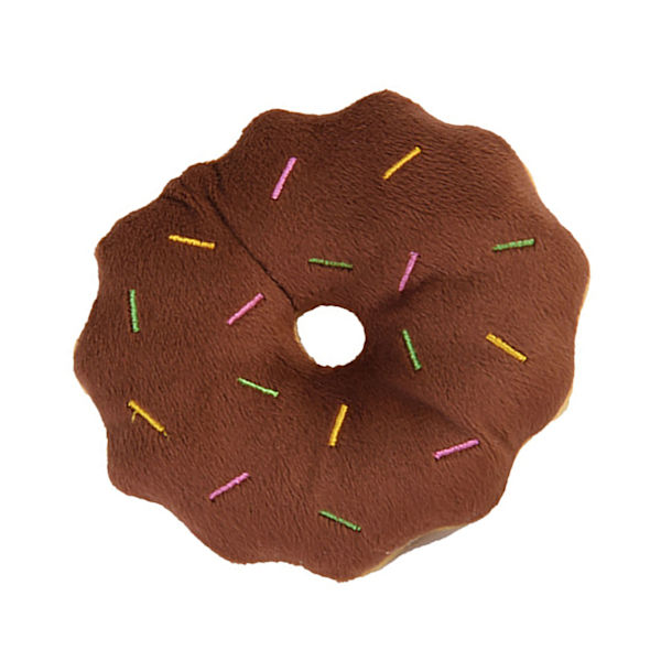 Hund Donut Leksaker Bite Resistenta Tänder Slipning Lindra Uttråkning Cartoon Söta Pipande Plysch Hund Leksak för Husdjur Tillbehör Brun