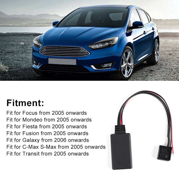 Auton Bluetooth-moduuli AUXIN-kaapeli Langaton äänensovitin Sopii Ford Focus Mondeo Fiesta 6000 CD:lle