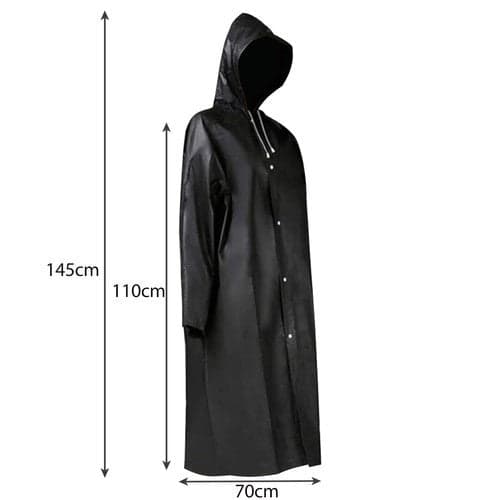 Regnfrakke EVA lang med hætte sort 110 cm unisex