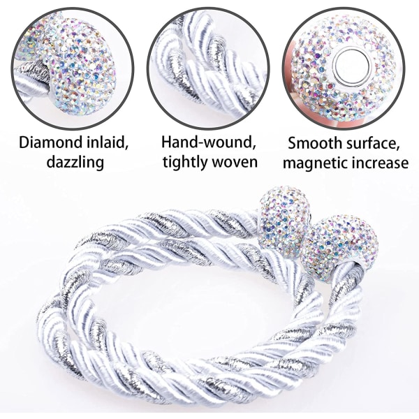 2-pak diamantbesat magnetisk gardinbinding Bling Crystal