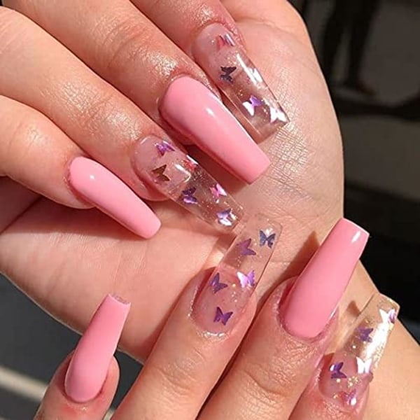 Aksod Glossy Gradient Pink Press on Nails Long Square Kista