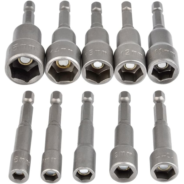 10 stk. Drill Hex Socket Set Magnetisk 1/4 Hex Socket Socket Adapter