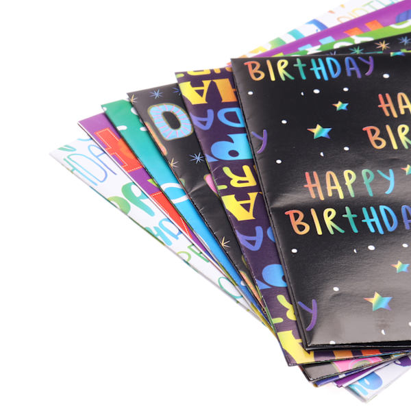Presentpapper Set, Födelsedagspapper med Gradient Multi Color Grattis på Födelsedagen Textdesign, 6 Ark Presentpapper, Födelsedagspresentpapper