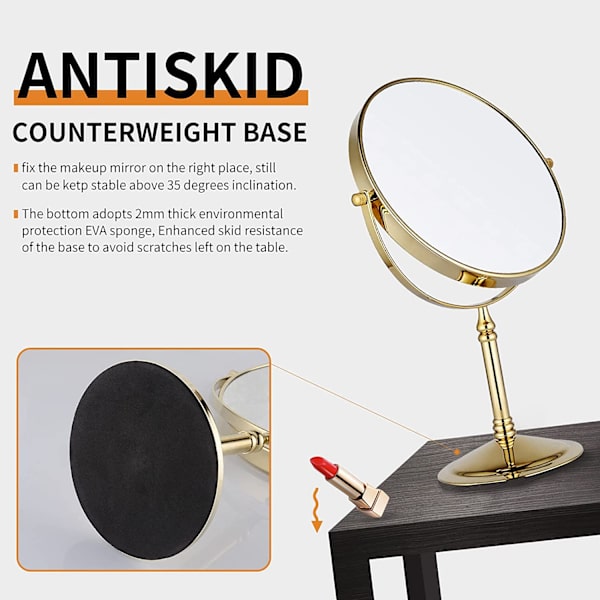 Fristående bordsmakeup spegel 8 tum dubbelsidig 1x 3 X