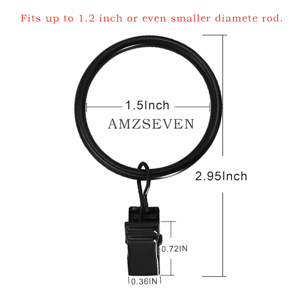 100 stk. gardinringe med clips 1,5 tommer indvendig diameter dekorative gardiner rustfrit kompatible med op til 1,2 tommer stang sort