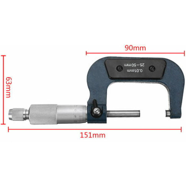 25-50 mm Ekstern metrisk / Utvendig mikrometer, måling og hus