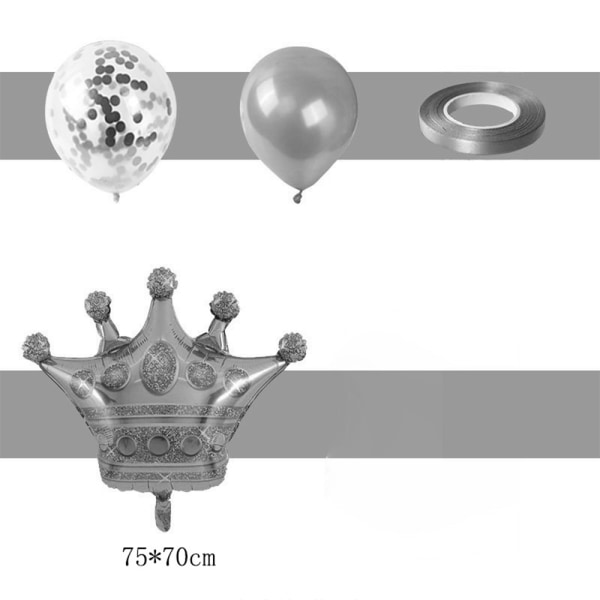 Syntymäpäiväkoristeet - hopea numeroilmapallo ja kruunupallo, C