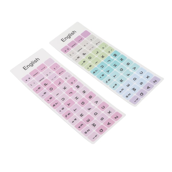 2 stk. tastaturklistermærker, farverige, engelsk sprog, støvtæt, vandtæt belægning, PVC-materiale, computertastaturklistermærker A