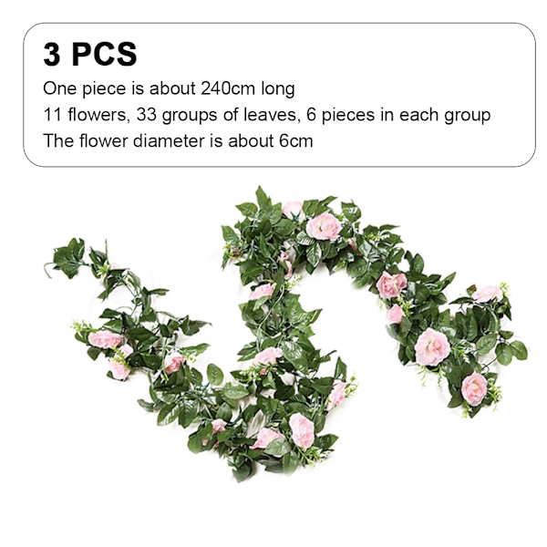 3 stykker kunstige blomsterranker, rosenrattan-dekorationer.