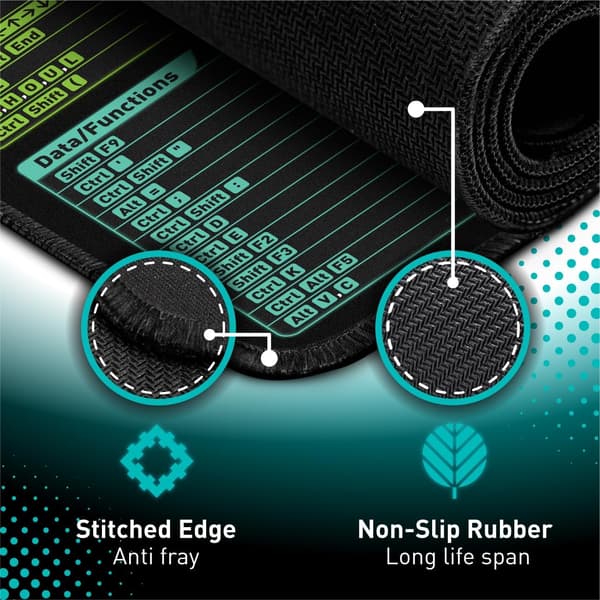Excel Keyboard Shortcuts Mouse Pad - Extended Large XL Cheat Sheet Gaming Mouse Pad | PC Office Spreadsheet Keyboard Mat | Non-Slip Stitched Edge