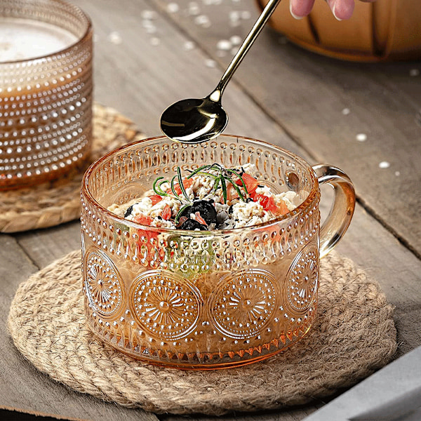 2 stk. 400 ml glas kaffekopper sæt, præget tekopper til cappuccino, latte, korn, yoghurt, drikkevarer