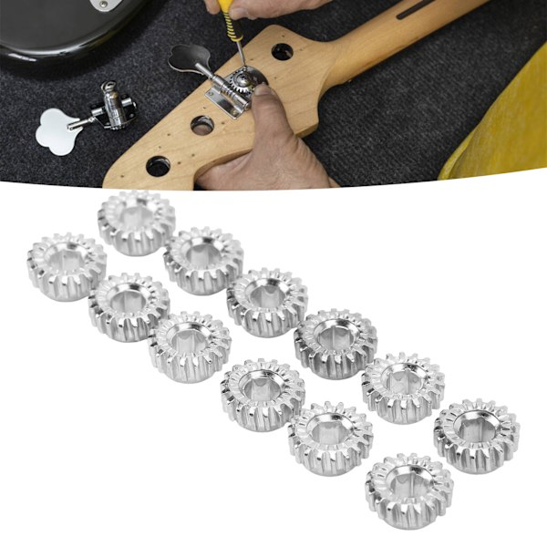 12 Pcs Tuning Peg Gear 12mm Diameter 1:18 Ratio Hex Hole Metal Guitar Machine Heads Mount Gear Silver