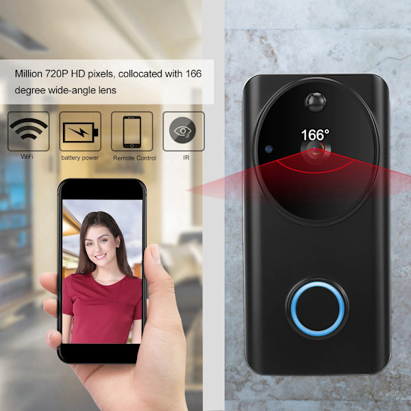 Trådlös 720P HD Smart Säkerhets WiFi Video Intercom IR PIR Nattseende Dörrklocka för Tuya