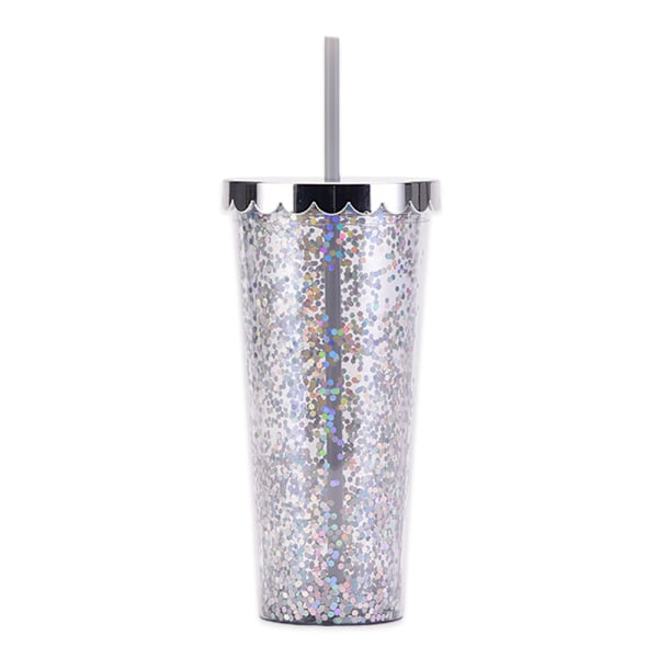 700ml double-layer plastic cup, simple transparent sequined glitter straw cup, large-capacity water cup