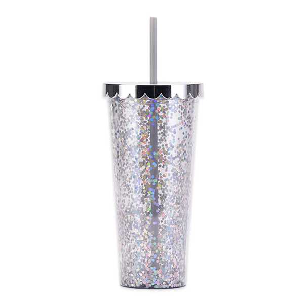 700ml dubbelskikts plastkopp, enkel transparent paljett glitter sugrör kopp, stor kapacitet vattenkopp