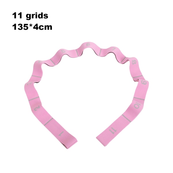 Elastisk Yoga Stretching-rem, Multi-loop för sjukgymnastik, pink 11 grids