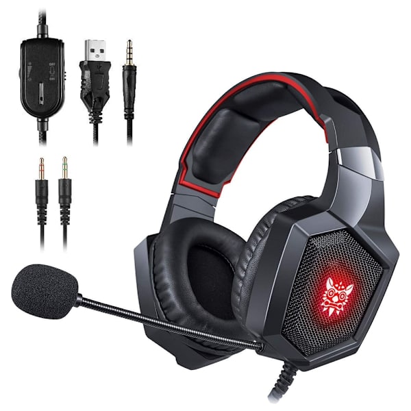 Gamingheadset 3,5 mm stereoljud, ergonomisk design, mjuka minnesöronkåpor, brusreducerande mikrofon, over ear-gaminghörlurar för nya Xbox One/PC/Mac