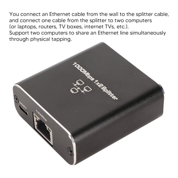 Ethernet Splitter RJ45 Netværksport 1 til 2 Port Aluminiumlegering Gigabit Netværksswitch 1000Mbps