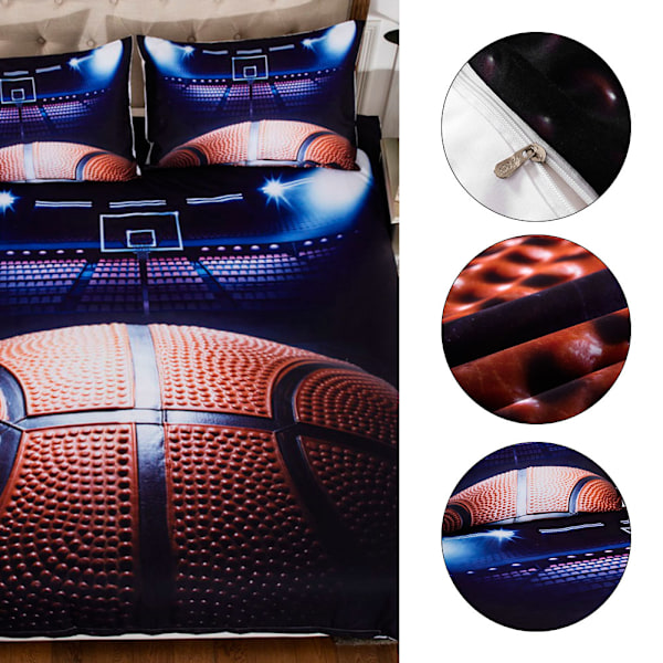 3Pcs Basketball Game Dynetrekk Mykt Sengetøysett Laken Putevar Dobbel Størrelse