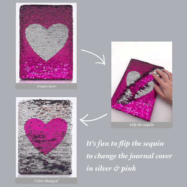 Magic Reversible Flip Sequin Girls Journal Heart Pattern Rose