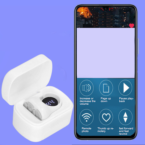 Bluetooth Fjernbetjening Sidevender Fjernbetjening Ring Clicker til Mobil Selfie Video Ur Hvid