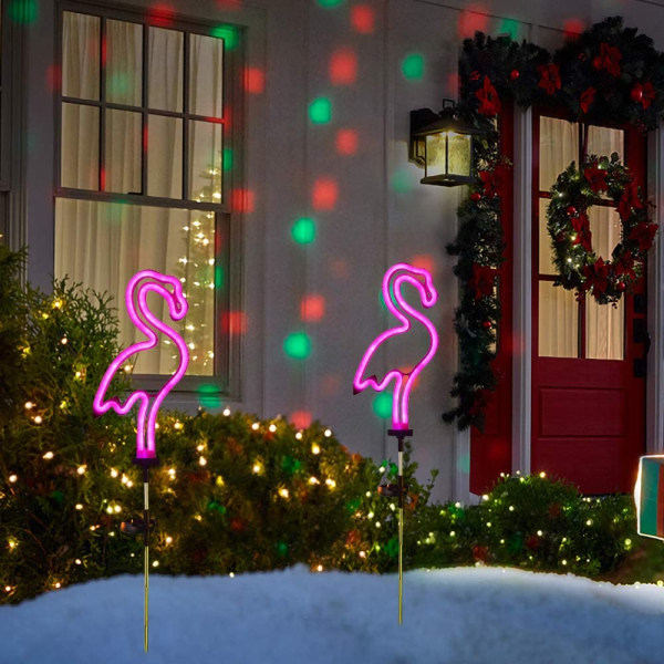 2 Pakke Rosa Neon Flamingo Solcelledrevne Hage Lamper Utendørs Sol