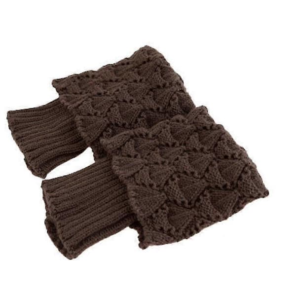 Stickade benvärmare för dam, stövelmuddar, korta virkade ankelstrumpor Coffee