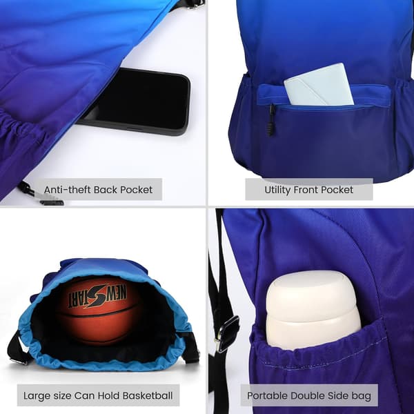 Drawstring Gym Bag, Large Drawstring Bags with Mesh Pockets, Waterproof Nylon Drawstring Bag, Drawstring Gym Bag Cyan