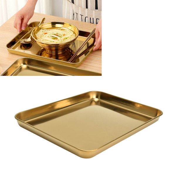 Rustfritt stål rektangulært brett flat bunnplate restaurant hjem Golden flat bunnplate