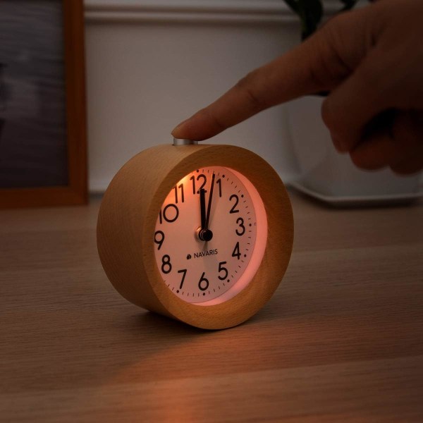 Navaris Analog träklocka med snooze - Retro klocka med
