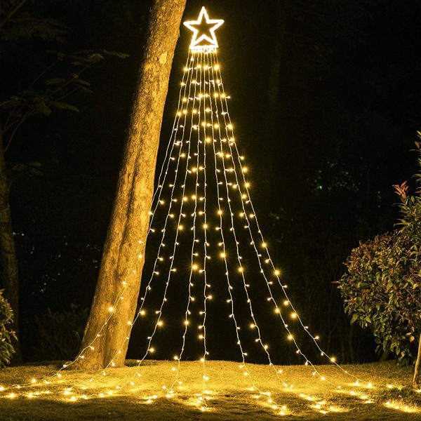 Juldekoration Utomhus Stjärnstränglampor, 16,4Ft Julgransbelysning 198 LED med 14\" Ljusslinga för Jul Nyårshelg