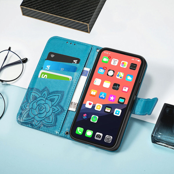 PU Läder Stativ Korthållare Strap Flip Cover för iPhone 14