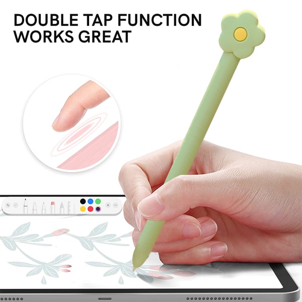 Sarjakuva Apple Pencil 2. sukupolven kynäteline silikonista Stil: Grön blomma;