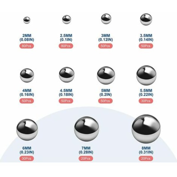 510 kpl kiinteä tarkkuus kromiteräskuula-lajitelma