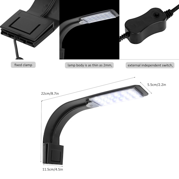 10W 220V EU-stik Akvarielys Klips på til Vand Plantet Hvid Blå LED