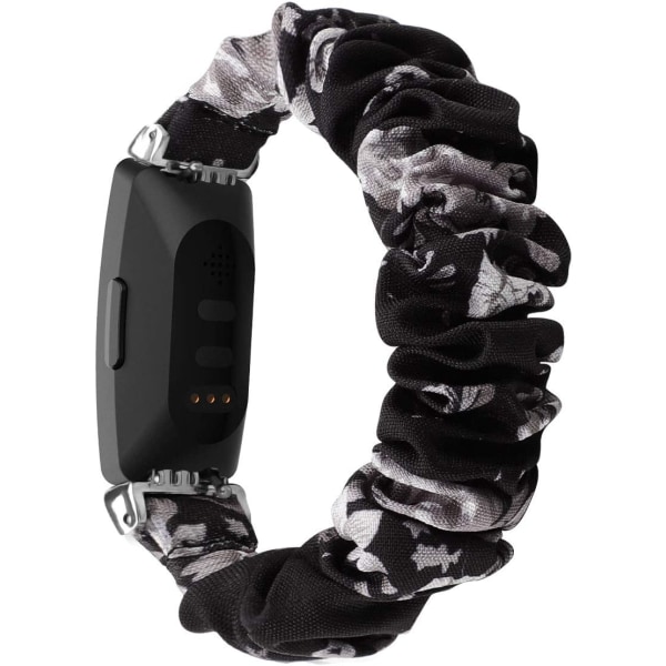 MEFEO Scrunchies kompatibla med Fitbit Inspire 2 Bands/Inspire Black/Grey Flower Small