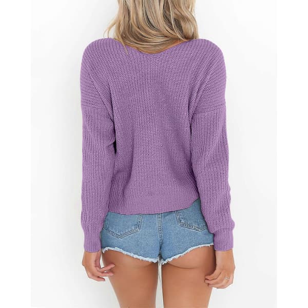 Dame Casual Crossback Rygløs Lang Flagermusærme Løs Strikket Pullover Hvid S White S