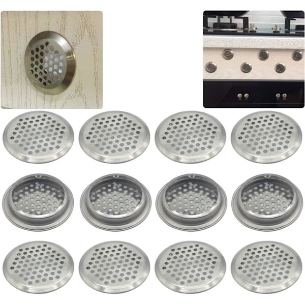 12 st 53mm Rostfritt Stål Ventilationsgaller Rund Mask Andning | för Köksmöbler Rostfritt Stål Luftventil | för Skåp Skåp