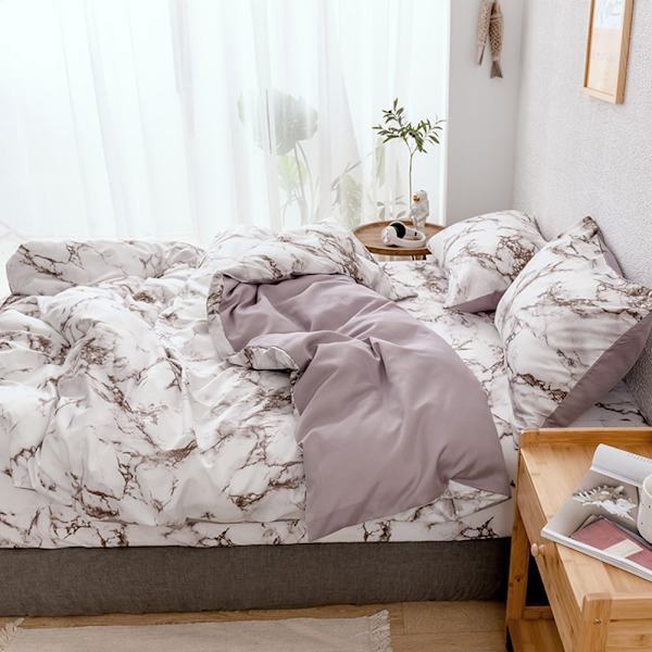 3-delars set Marmorerat Polyester Sängkläder Täcke med Kuddfodral AU-Dubbel Storlek (Brun)