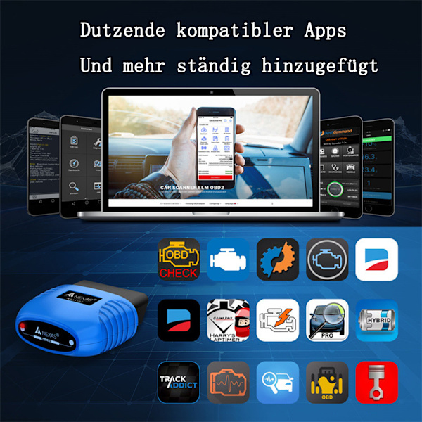 Nexlink OBD2 Bluetooth 5.0 til biler og motorcykler, OBD2 diagnoseværktøj Bluetooth, OBD2 Bluetooth-adapter til iOS og Android
